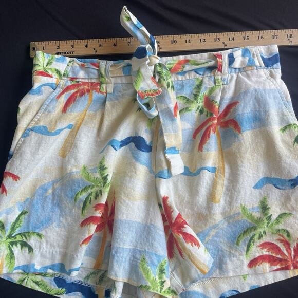 C&C‎ California Womens Shorts Size 14 Tropical Palm Leaf 100% Linen Pull-On - Picture 7 of 10